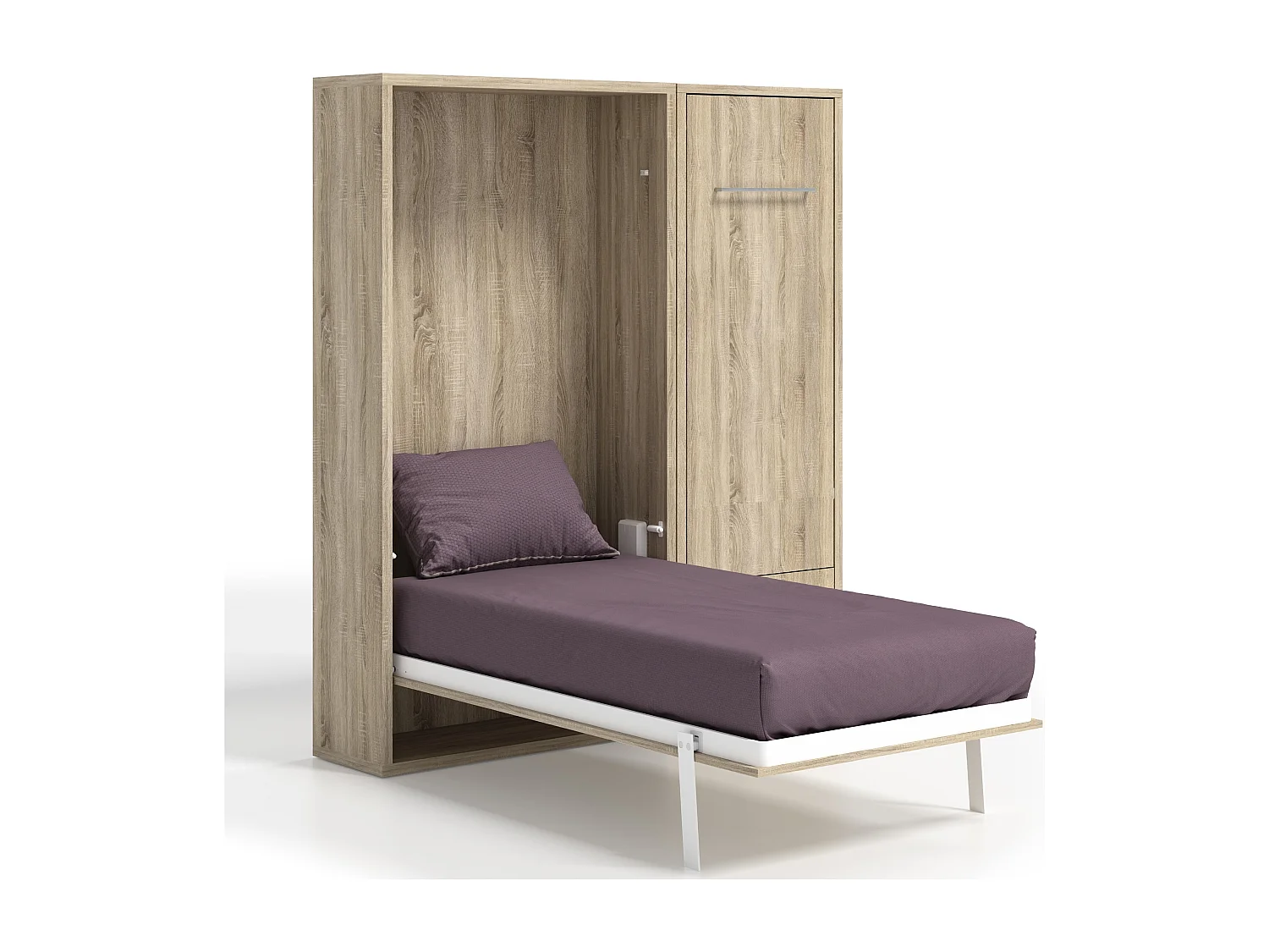 Lit escamotable vertical 90x190 avec armoire et bureau Kampo-Avec matelas-Cadre Gris ciment-Façade Gris ciment
