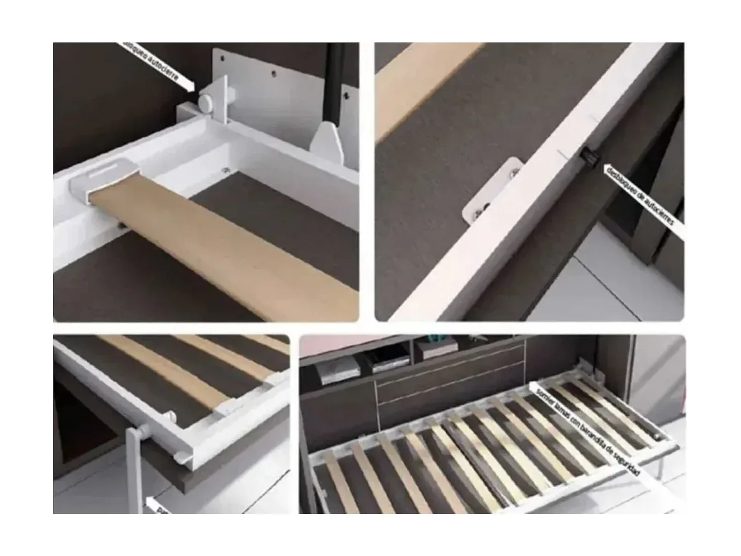 Lit escamotable vertical 90x190 avec armoire et bureau Kampo-Avec matelas-Cadre Gris ciment-Façade Gris ciment