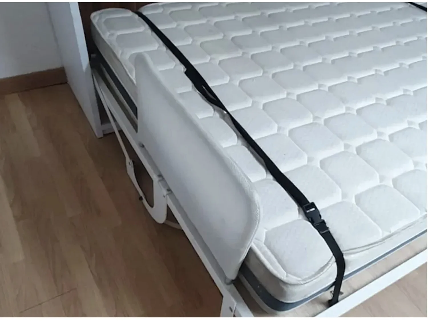 Lit escamotable vertical 90x190 avec armoire et bureau Kampo-Avec matelas-Cadre Noyer-Façade Noyer