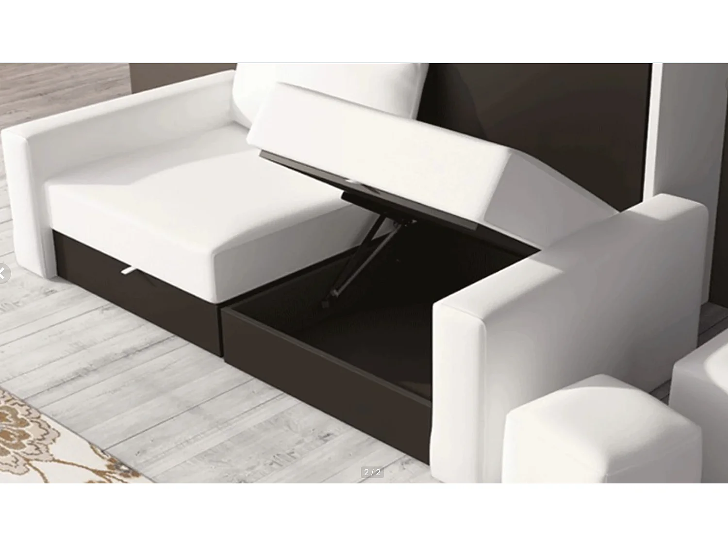 Lit escamotable horizontal avec banquette & coffres LOGIA-140x190-Canapé Marron clair-Structure Chêne blanc