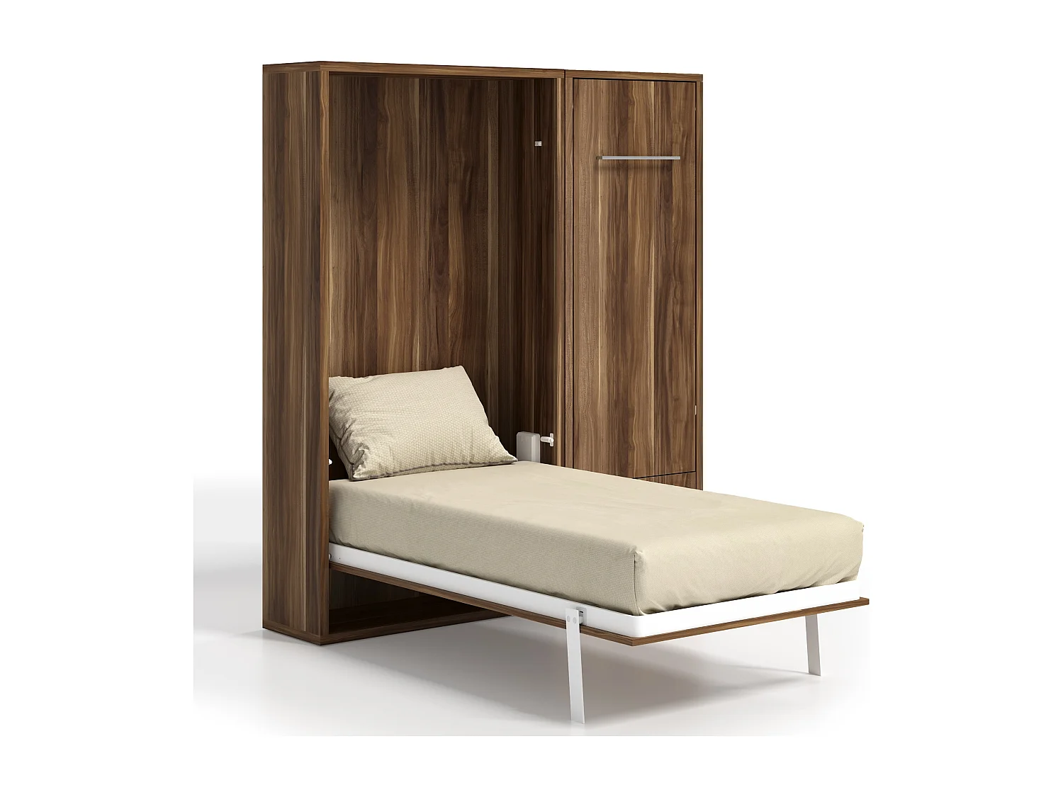 Lit escamotable vertical 80x190 avec armoire et bureau Kampo-Cadre Blanc-Façade Blanche