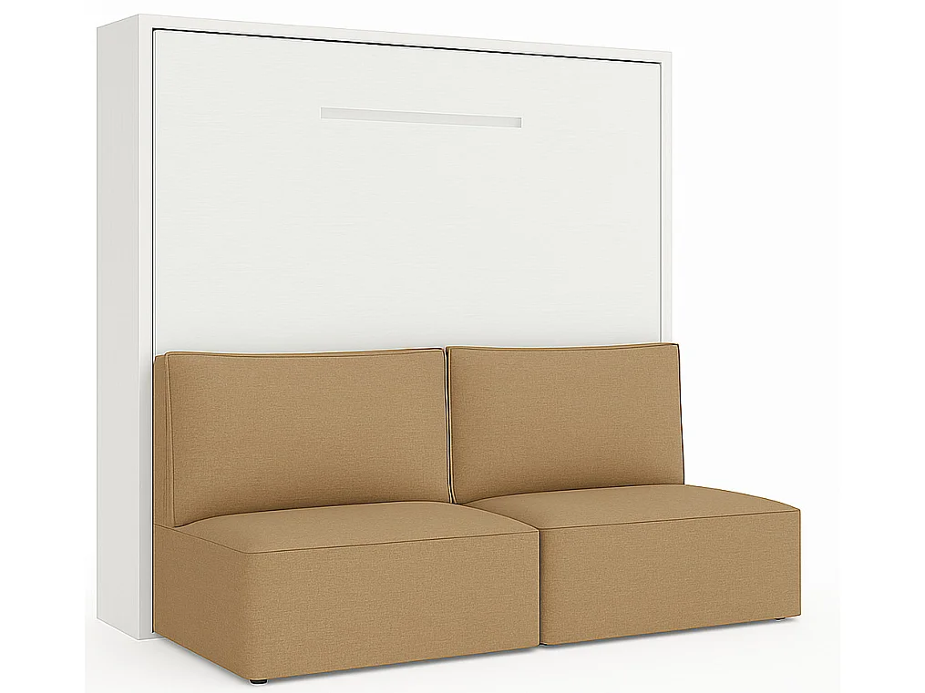 Lit escamotable horizontal avec banquette & coffres LOGIA-120x200-Canapé Marron clair-Structure Chêne blanc