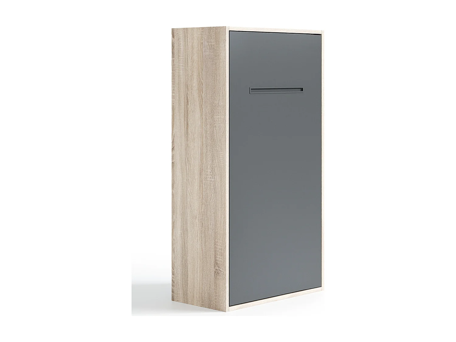 Lit escamotable superposé vertical 2 couchages 80x190 Liker-Cadre Anthracite-Façade Chêne clair