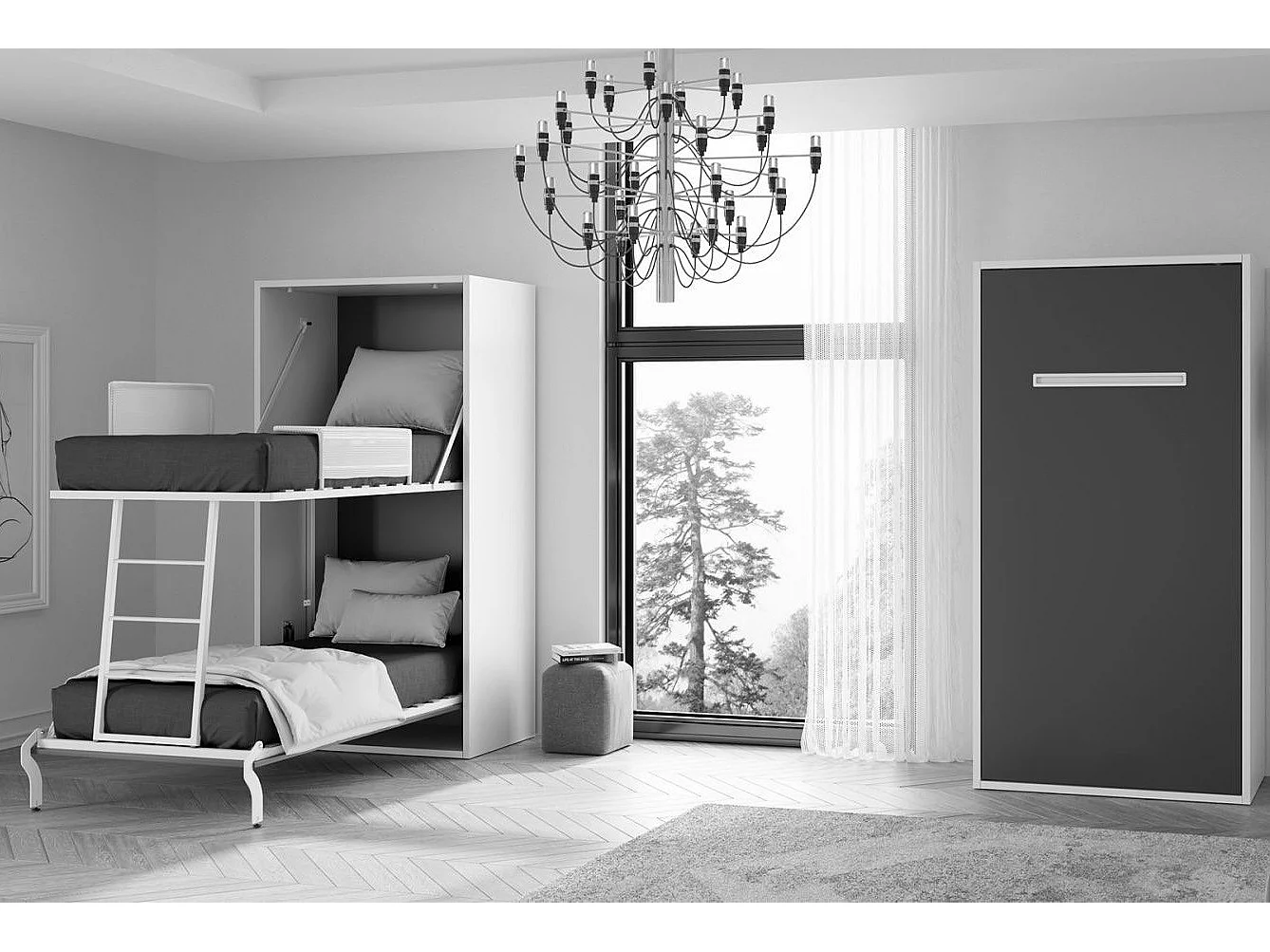 Lit escamotable superposé vertical 2 couchages 90x190 Liker-2 matelas-Cadre Cambrian-Façade Anthracite