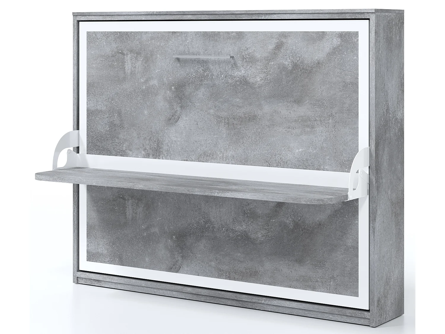 Lit escamotable horizontal 90x190 avec bureau Bona-Avec matelas-Cadre Gris ciment-Façade Gris ciment