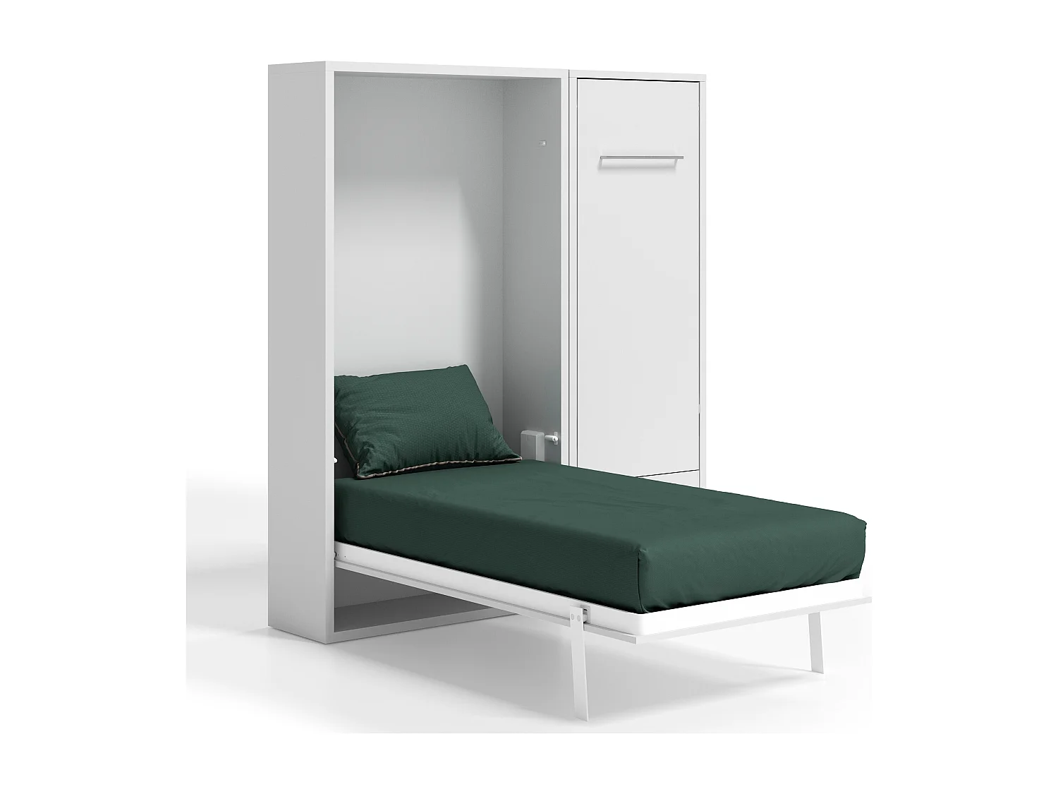 Cama abatible vertical 160x200 cm con armario y escritorio Kampo-Encofrado Blanco-Frente Blanche