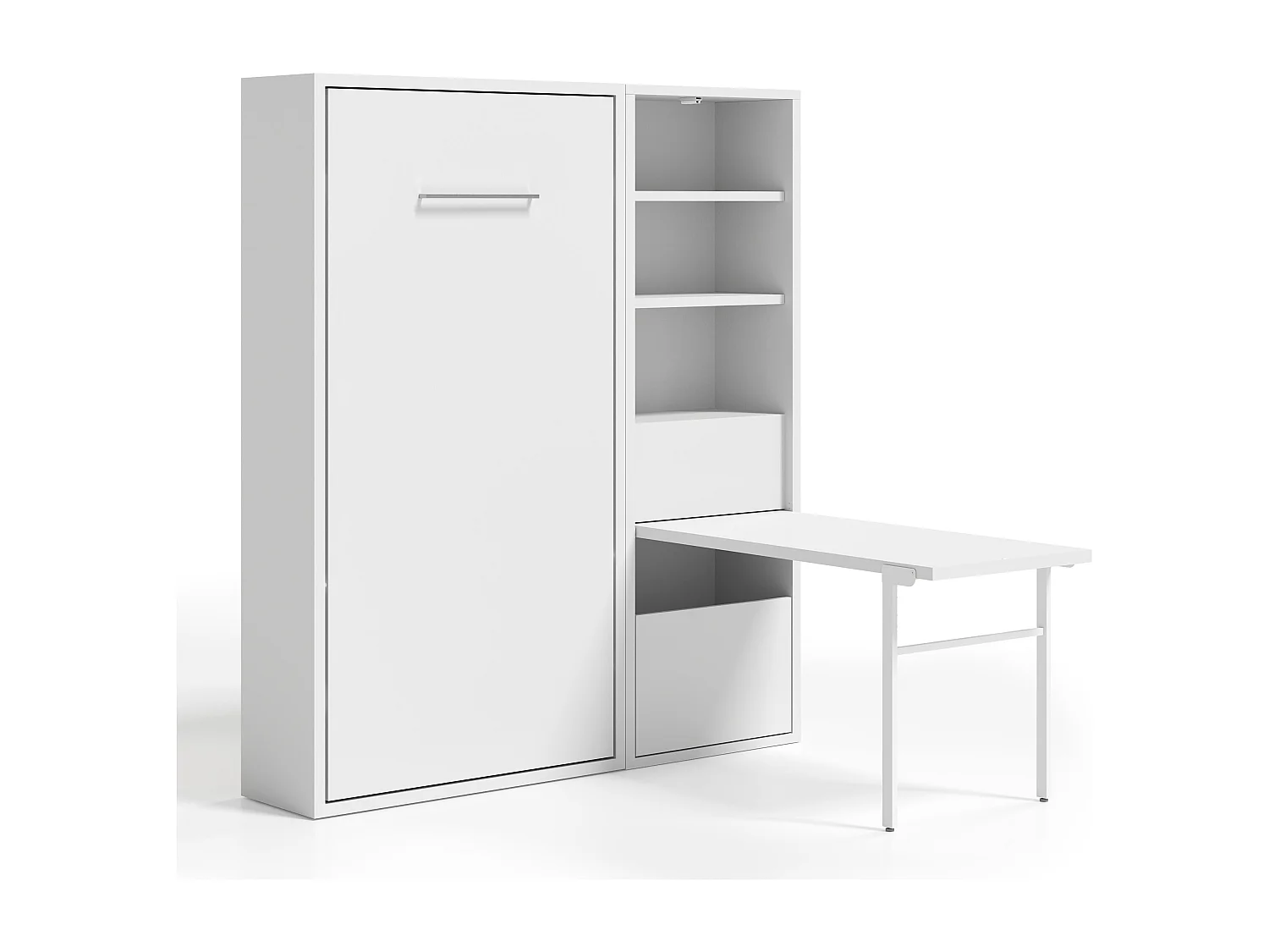 Cama abatible vertical 160x200 cm con armario y escritorio Kampo-Encofrado Blanco-Frente Blanche