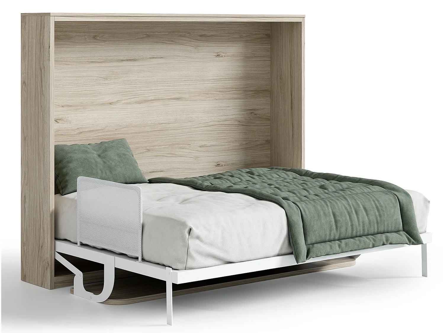 Lit escamotable horizontal 140x190 avec bureau Bona-Avec matelas-Cadre Blanc-Façade Blanche