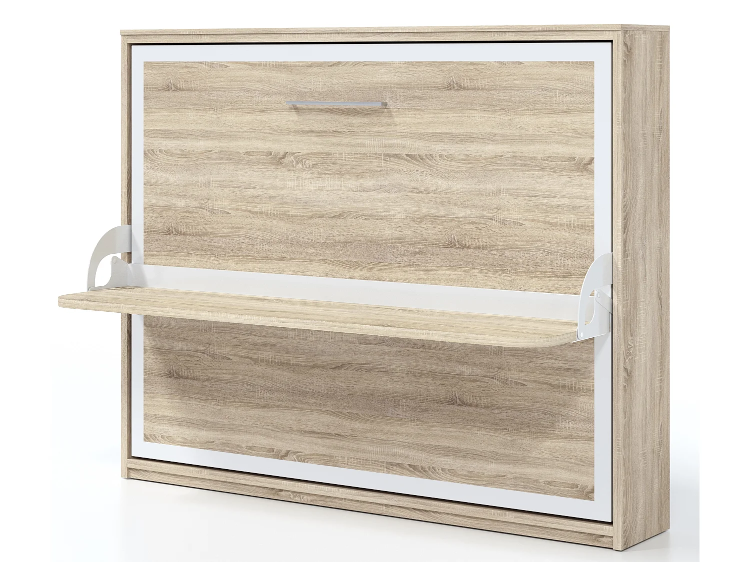 Lit escamotable horizontal 140x190 avec bureau Bona-Avec matelas-Cadre Blanc-Façade Blanche