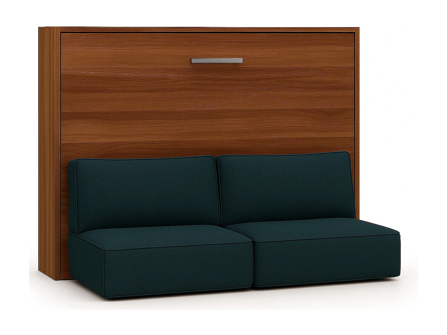 Lit escamotable horizontal LOGIA-140x200-Canapé Bleu canard-Structure Noyer-Version lit+canapé