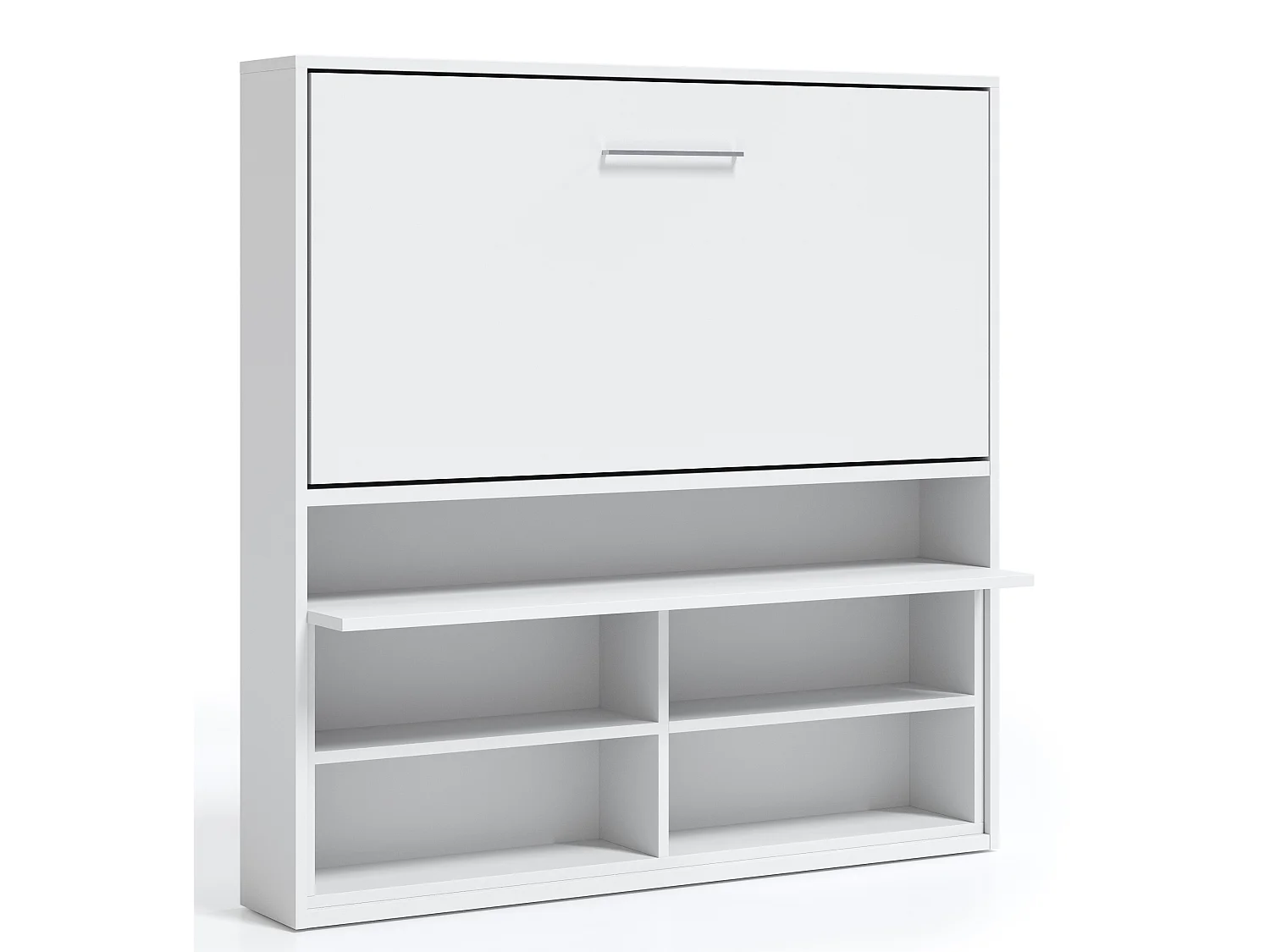 Lit escamotable horizontal 90x190 avec rangement et bureau Laura-Cadre Gris ciment-Façade Gris ciment