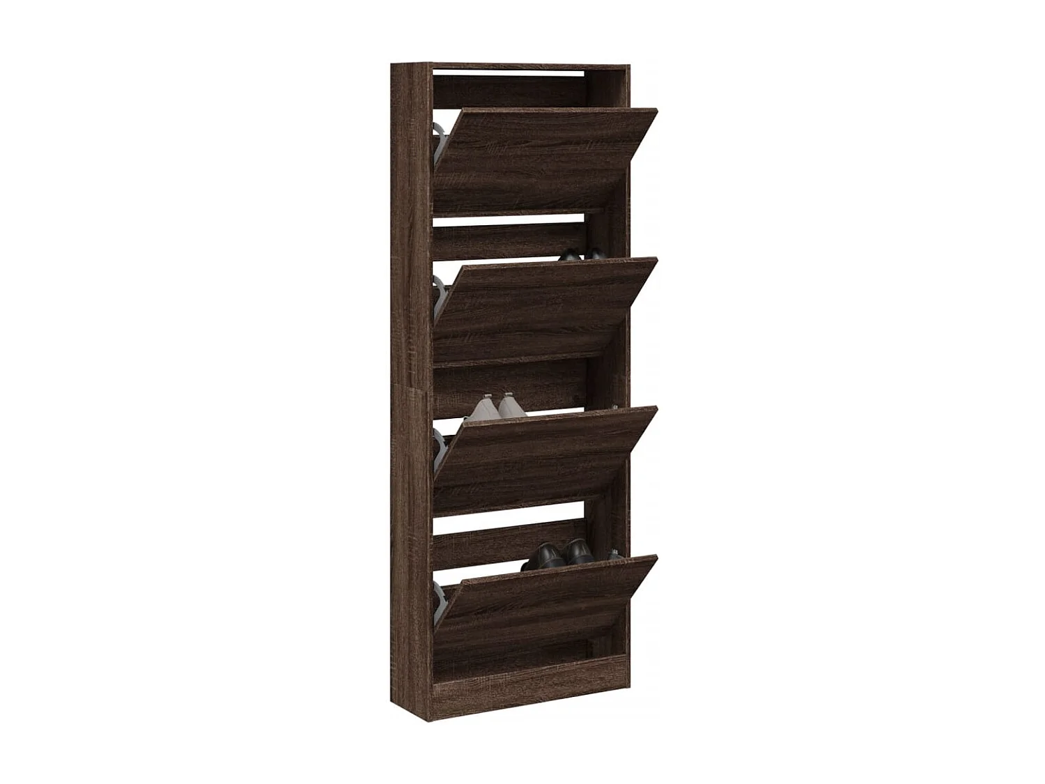 Armoire à chaussures en bois Livio L 60 x H 163cm – 4 porte rabattable-Noyer