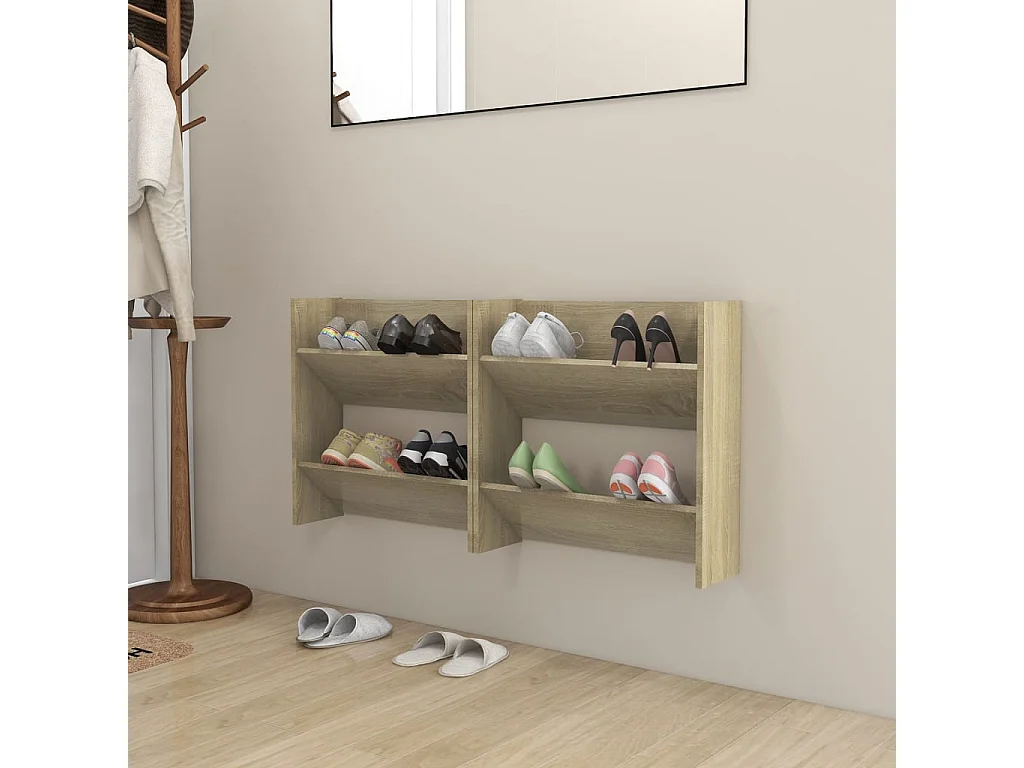 Armoire à chaussures murale 2 pc Chêne Sonoma 60x18x60