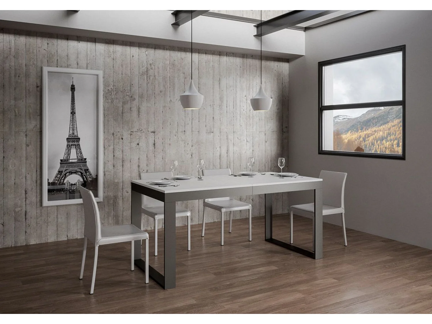 Table à manger extensible Tiroz evolution-Blanc-4 pieds-160 à 420 cm