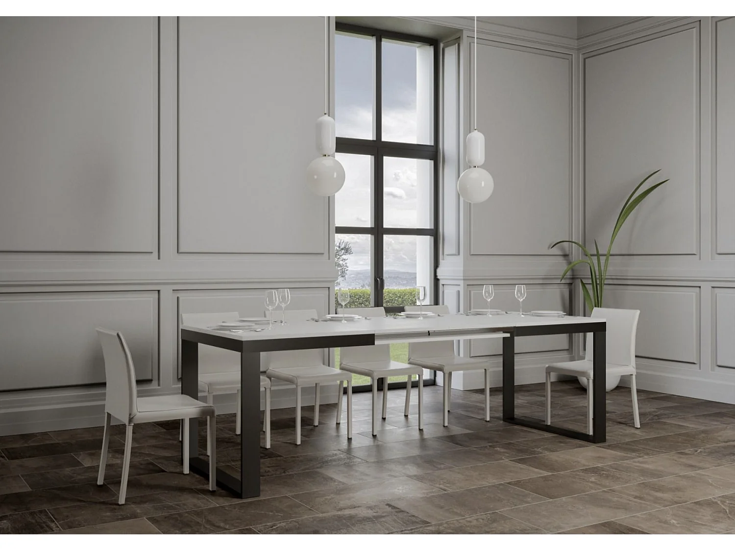 Table à manger extensible Tiroz evolution-Blanc-Sur roulettes-180 à 284 cm