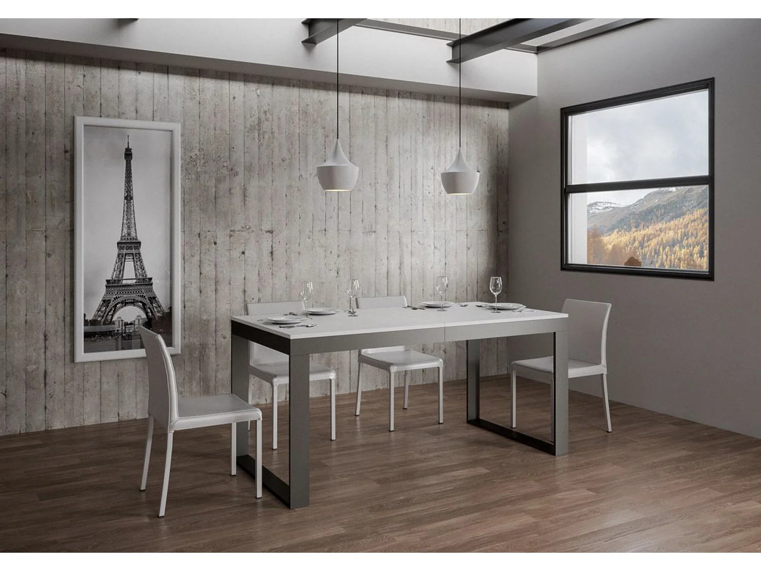 Table à manger extensible Tiroz evolution-Blanc-Sur roulettes-180 à 284 cm