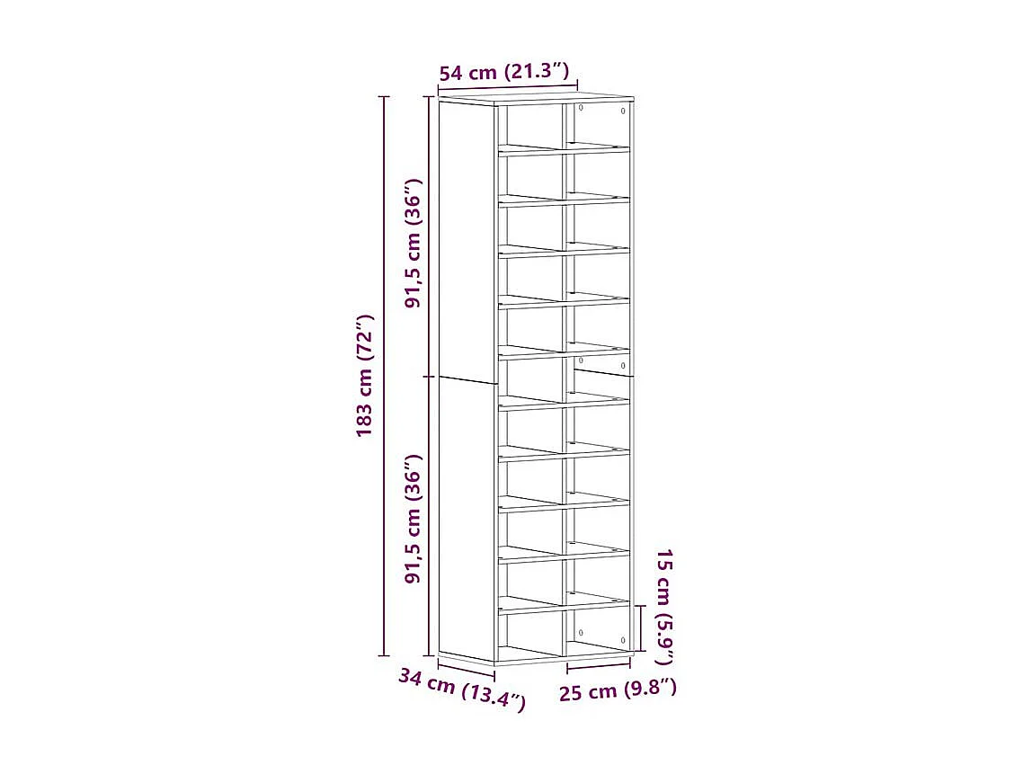 Armoire à chaussures chêne noir 54x34x183 bois d'ingénierie