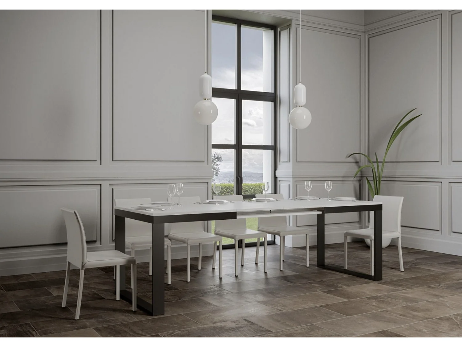 Table à manger extensible Tiroz evolution-Blanc-4 pieds-160 à 264 cm