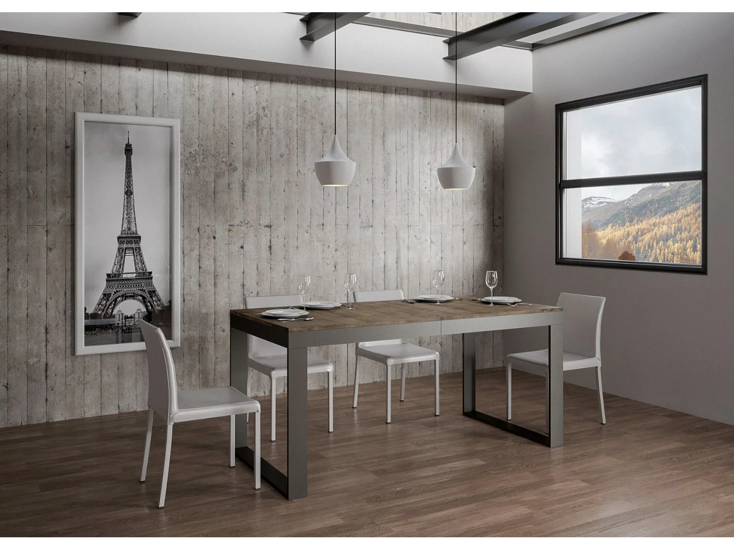 Table à manger extensible Tiroz evolution-Marron-Sur roulettes-160 à 264 cm