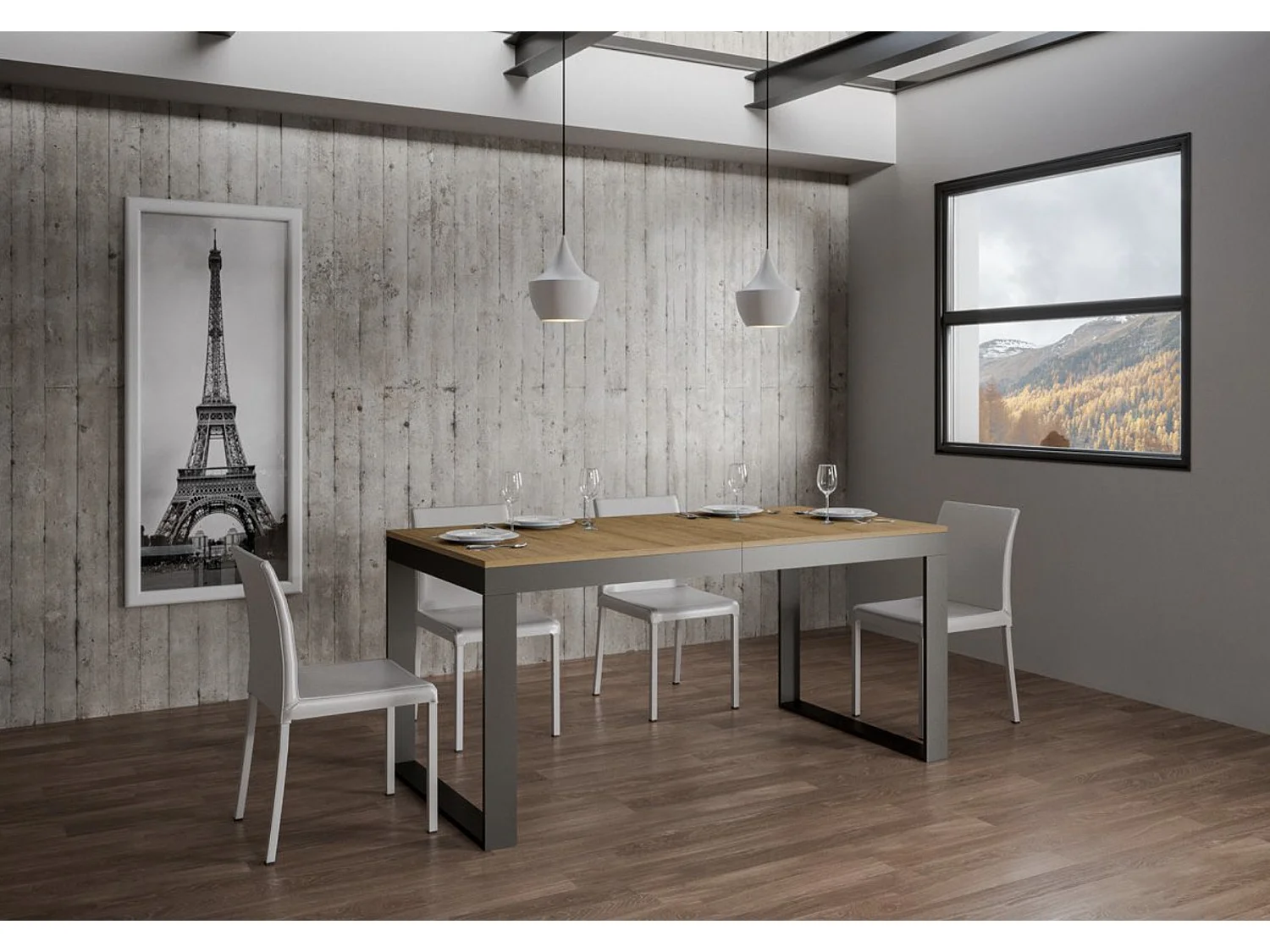 Table à manger extensible Tiroz evolution-Naturel-Sur roulettes-160 à 264 cm