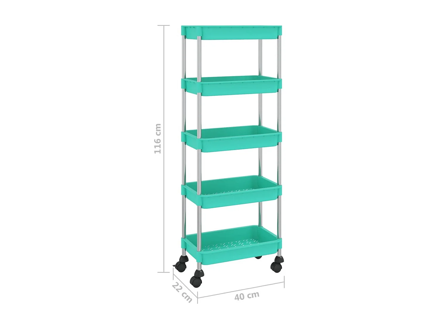 Chariot de cuisine 5 niveaux en métal Luiza 40cm - Compact et pratique-Turquoise