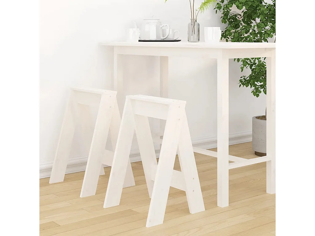 Tabouret lot de 2 blanc 40x40x60 bois massif de pin
