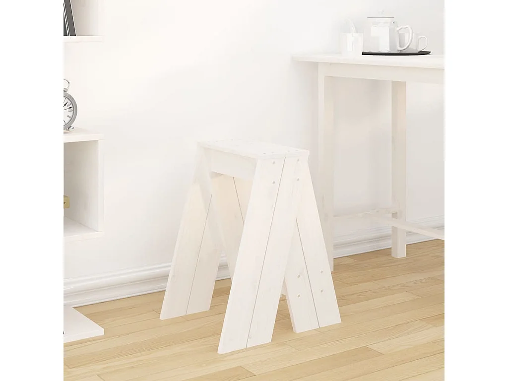 Tabouret lot de 2 blanc 40x40x60 bois massif de pin