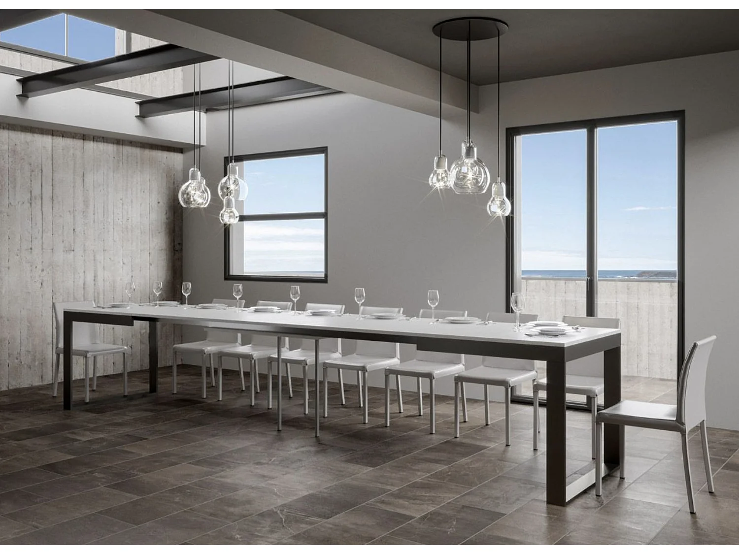 Table à manger extensible Tiroz evolution-Blanc-Sur roulettes-160 à 420 cm