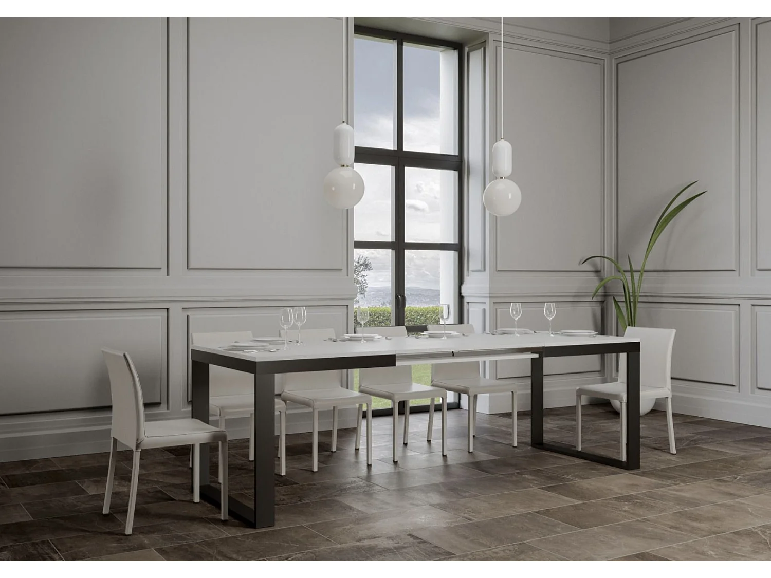 Table à manger extensible Tiroz evolution-Blanc-Sur roulettes-160 à 420 cm