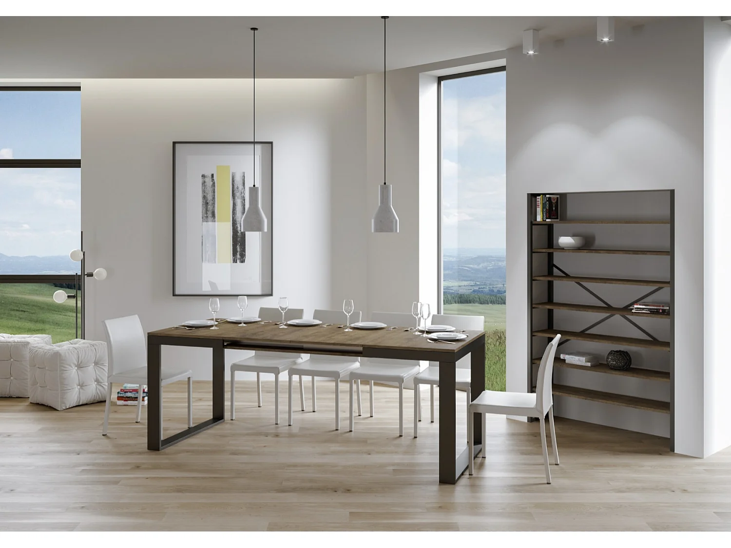 Table à manger extensible Tiroz evolution-Marron-Sur roulettes-160 à 420 cm