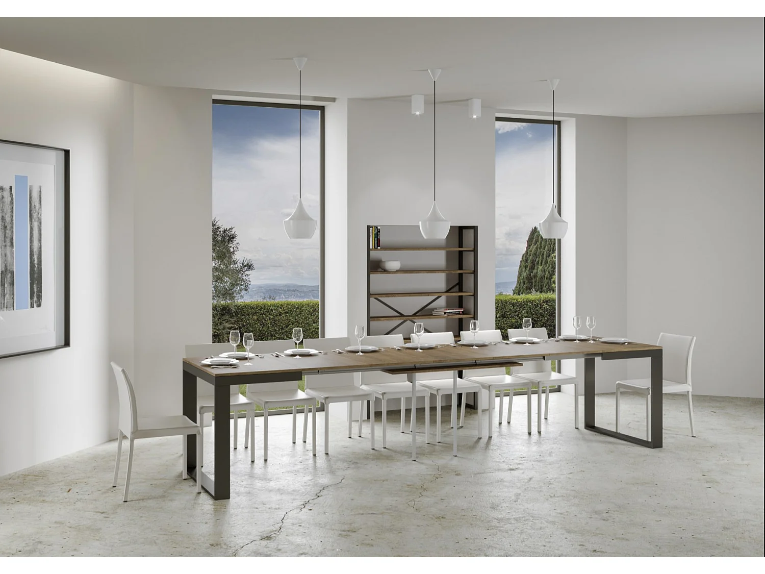 Table à manger extensible Tiroz evolution-Marron-Sur roulettes-160 à 420 cm