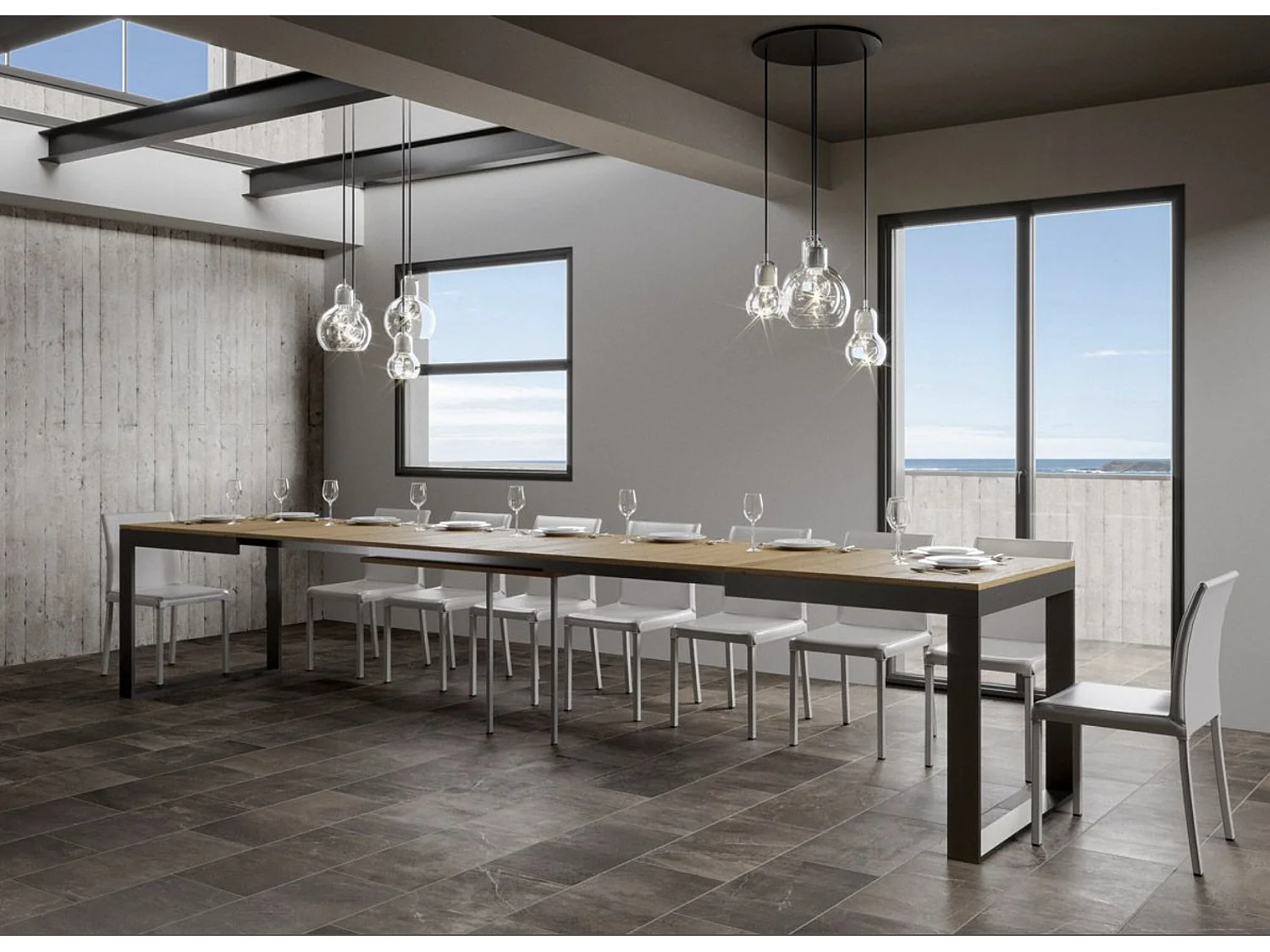 Table à manger extensible Tiroz evolution-Naturel-4 pieds-160 à 420 cm