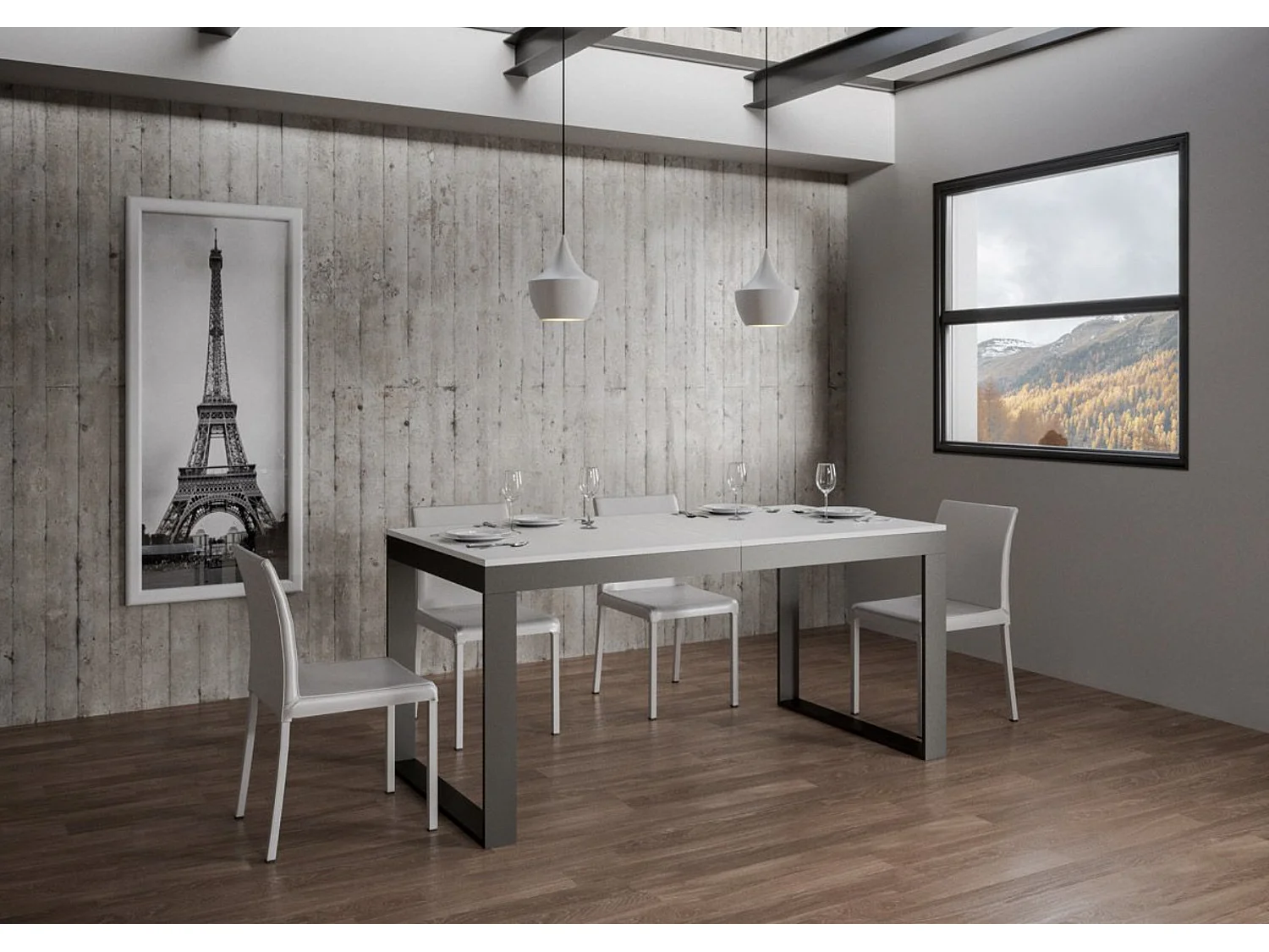 Table à manger extensible Tiroz evolution-Blanc-Sur roulettes-160 à 264 cm