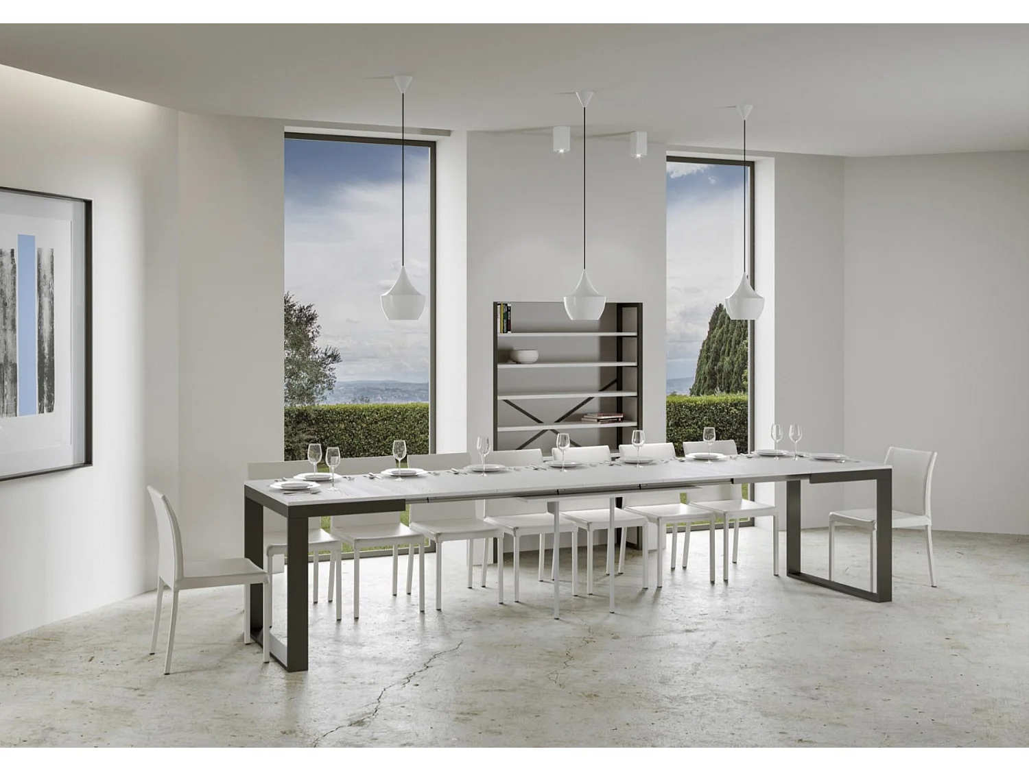 Table à manger extensible Tiroz evolution-Blanc-Sur roulettes-120 à 380 cm