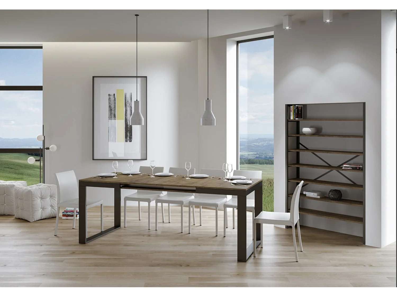 Table à manger extensible Tiroz evolution-Marron-Sur roulettes-120 à 224 cm