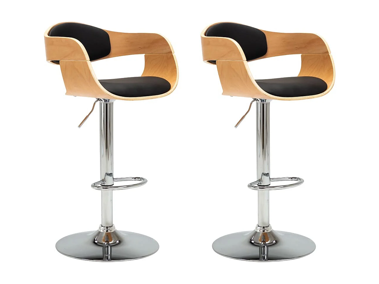 Chaises de bar 2 pcs Noir Bois courbé et similicuir