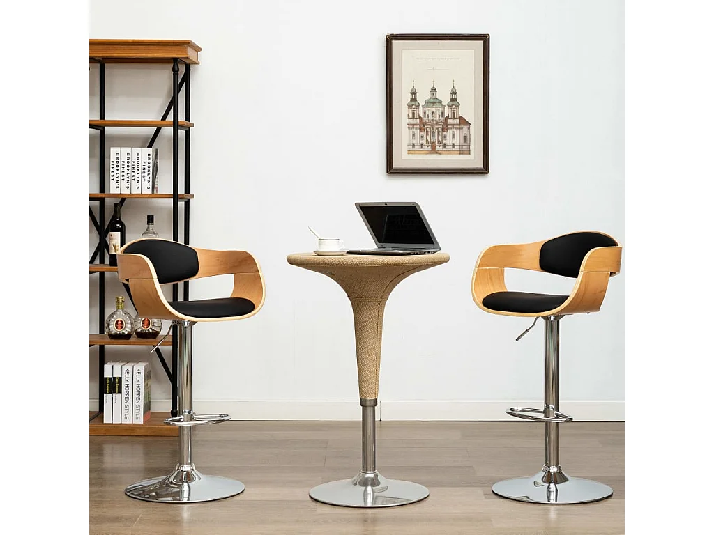 Chaises de bar 2 pcs Noir Bois courbé et similicuir