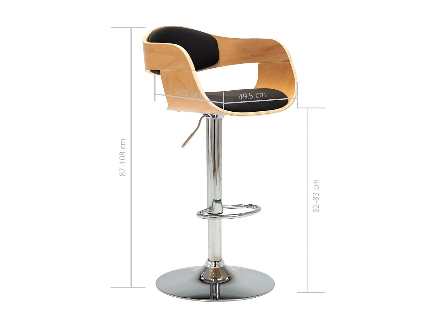 Chaises de bar 2 pcs Noir Bois courbé et similicuir