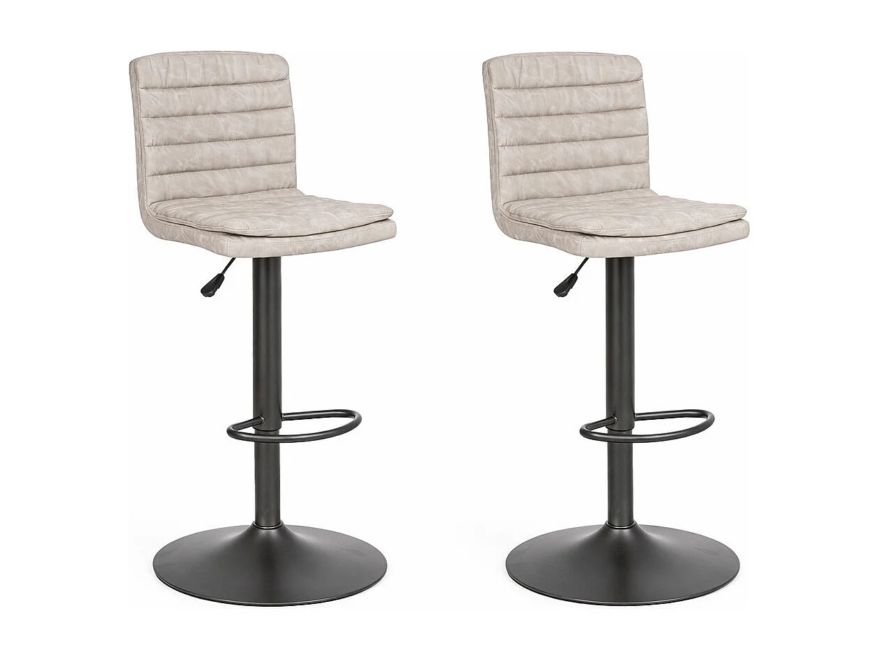 Lot de 2 tabourets de bar vintage CONNOR – Hauteur d'assise réglable 63,5 à 84,5cm-Gris vintage