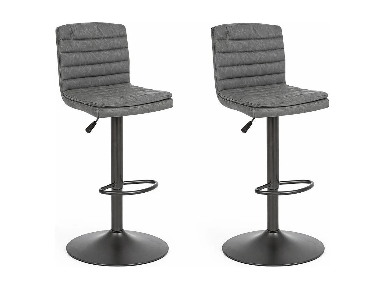Lot de 2 tabourets de bar vintage CONNOR – Hauteur d'assise réglable 63,5 à 84,5cm-Gris foncé