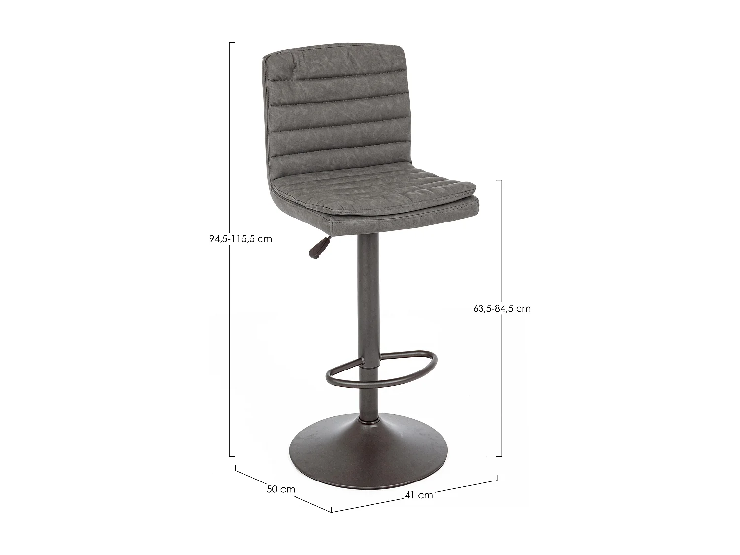 Lot de 2 tabourets de bar vintage CONNOR – Hauteur d'assise réglable 63,5 à 84,5cm-Gris foncé