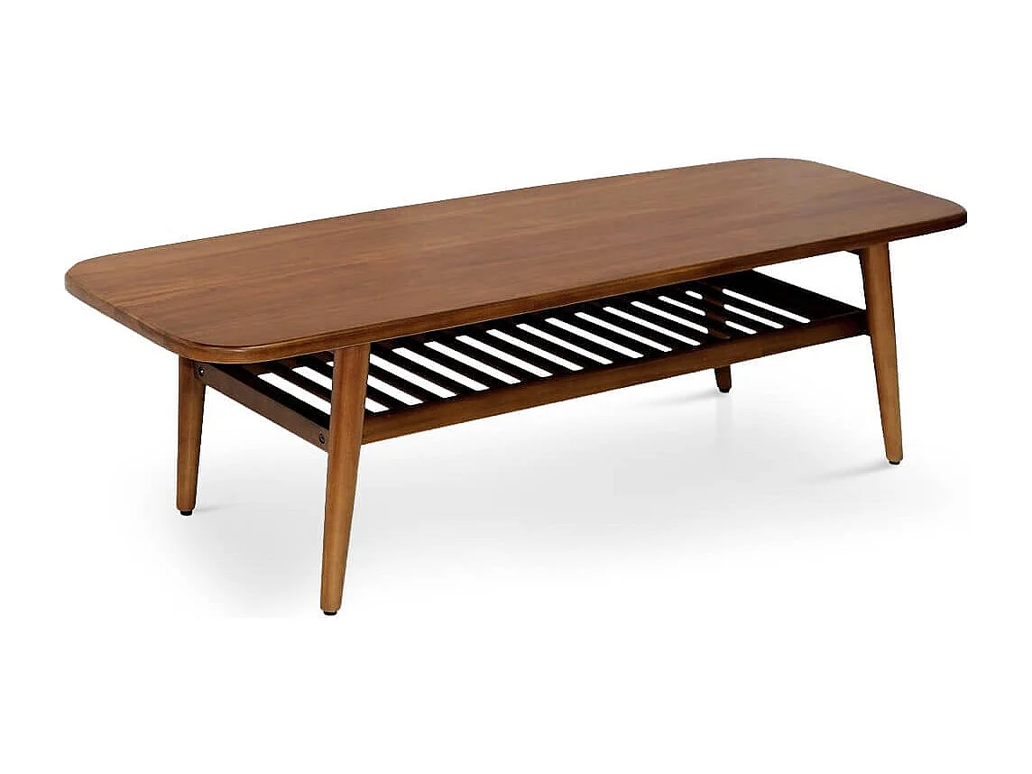 Table basse VALENCIA avec étagère – Bois massif d’acajou – 150cm