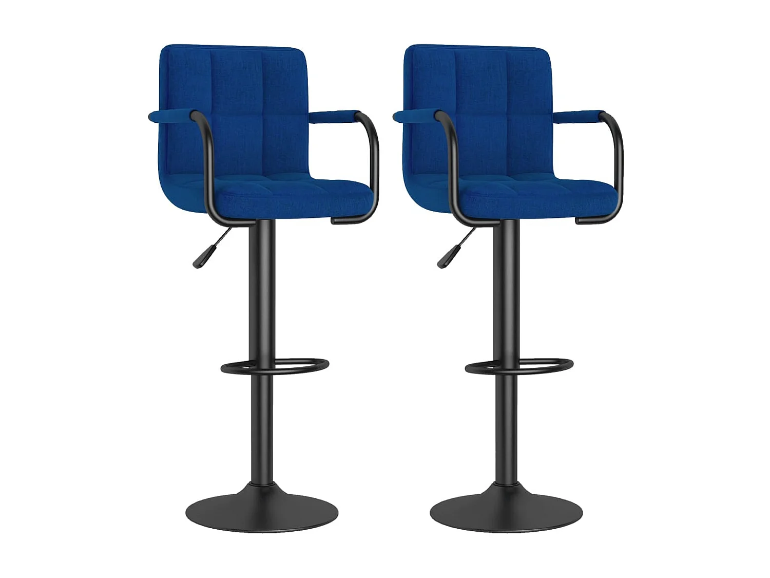 Tabouret capitonné tissu bleu avec accoudoir et pied acier noir Volka - Lot de 2