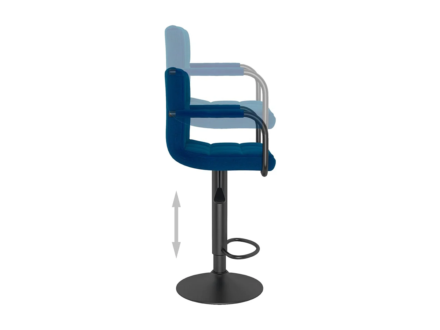 Tabouret capitonné tissu bleu avec accoudoir et pied acier noir Volka - Lot de 2