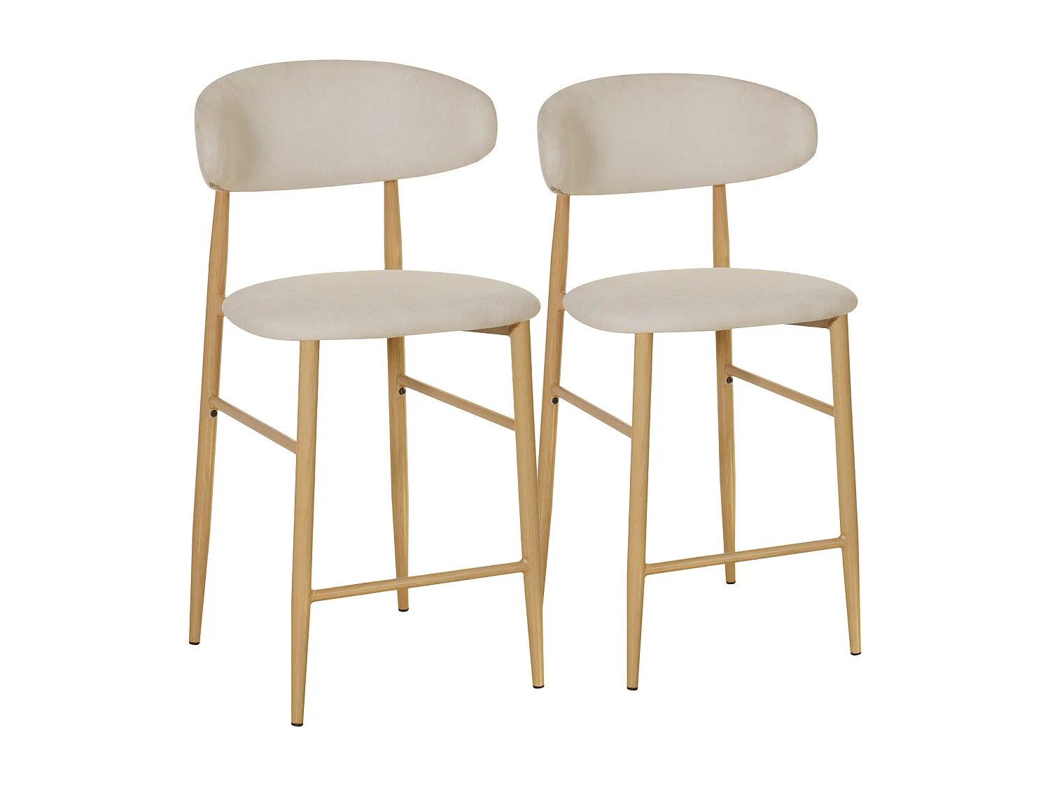 Set aus 2 Barhockern in Beige und Metall mit hellem Holzeffekt SIMON