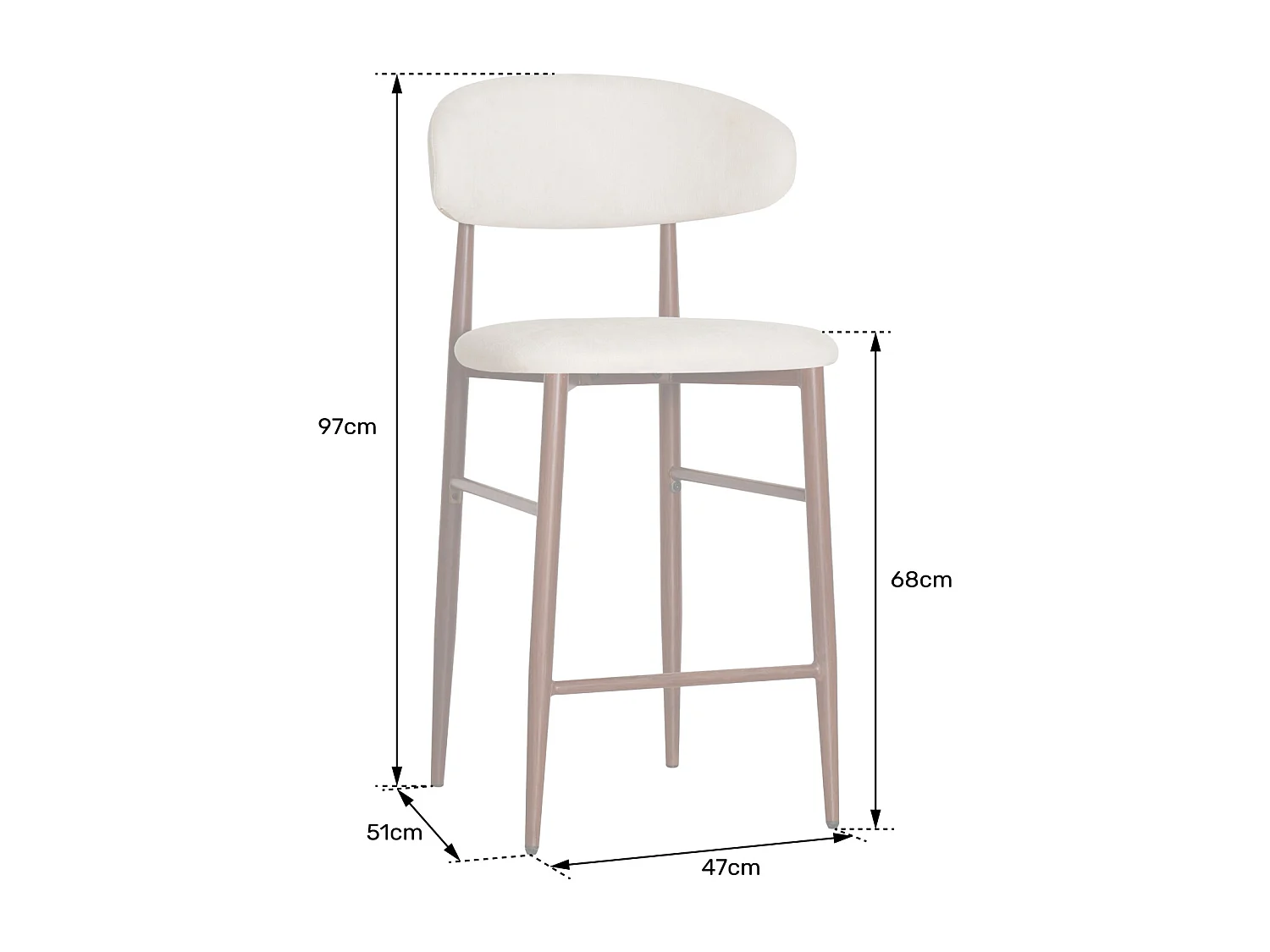 Set aus 2 Barhockern in Beige und Metall mit hellem Holzeffekt SIMON