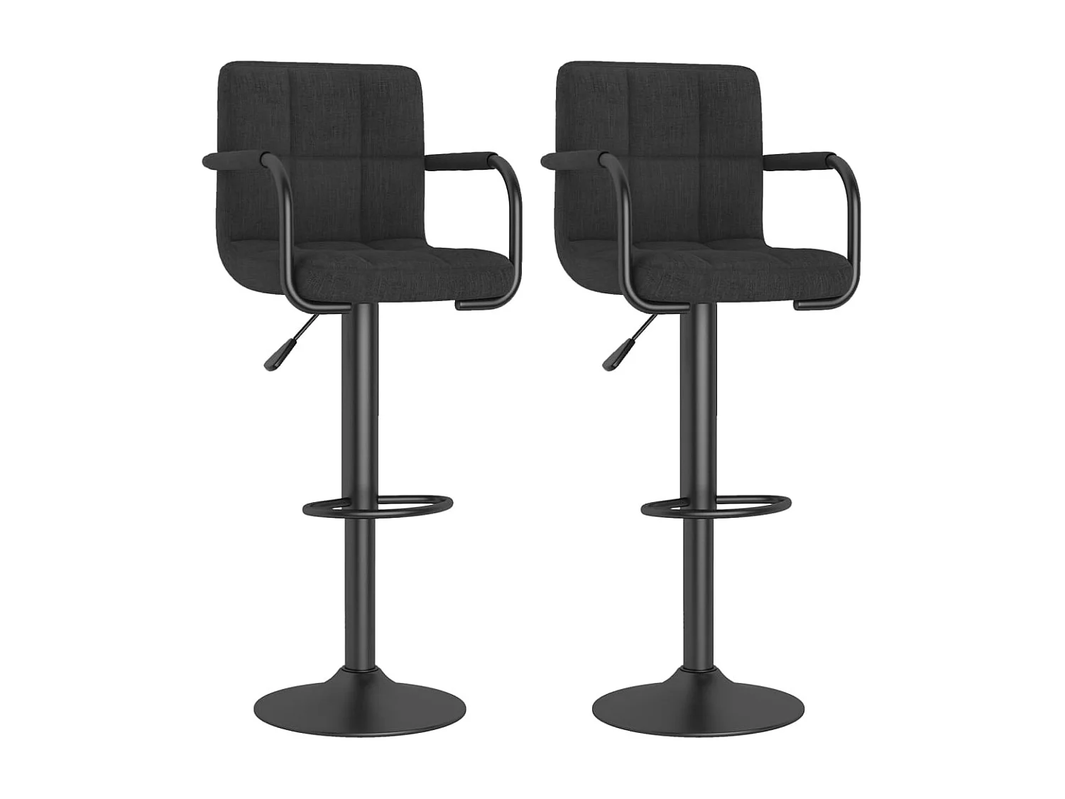 Tabouret capitonné tissu noir avec accoudoir et pied acier noir Volka - Lot de 2
