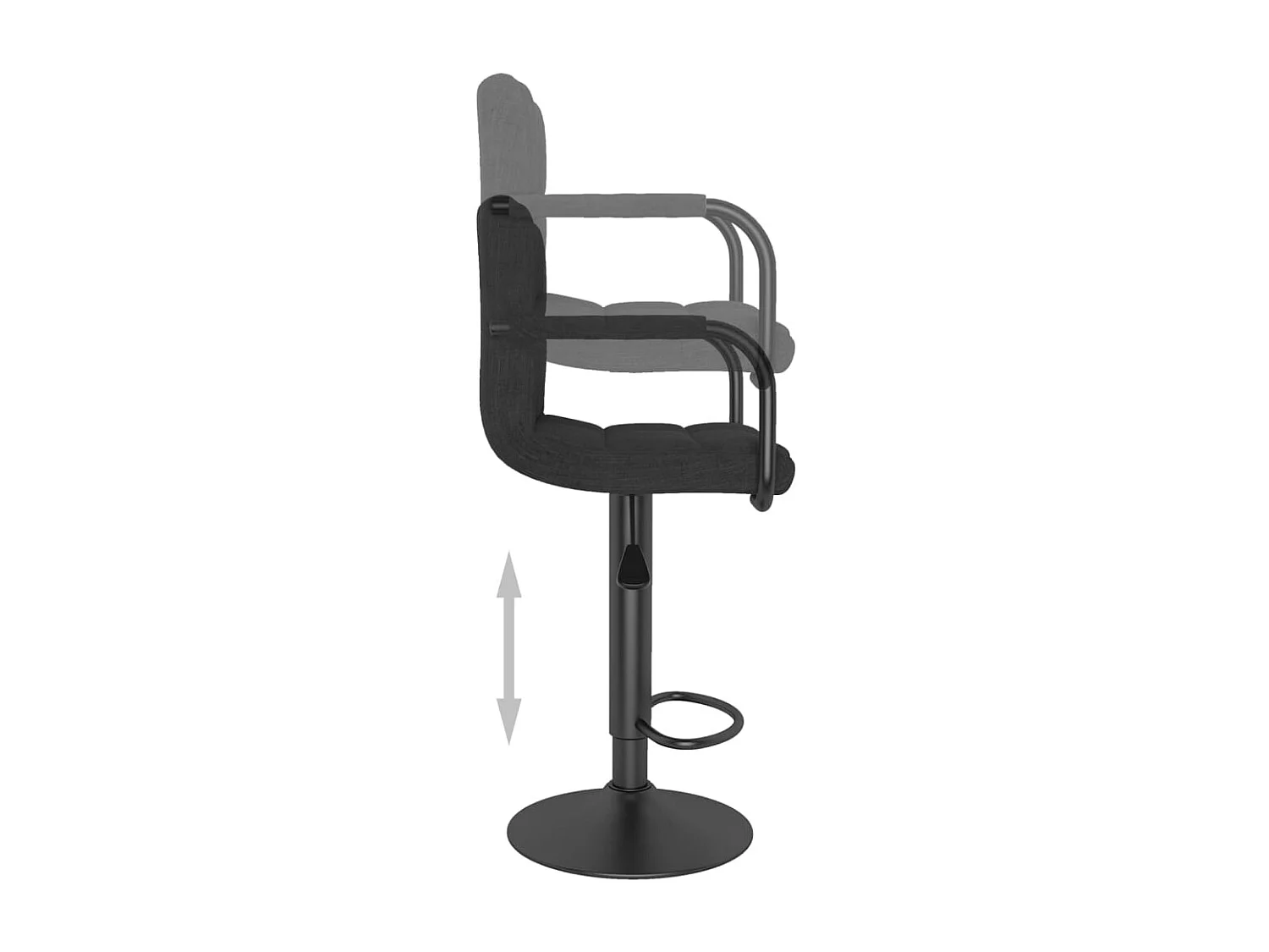 Tabouret capitonné tissu noir avec accoudoir et pied acier noir Volka - Lot de 2