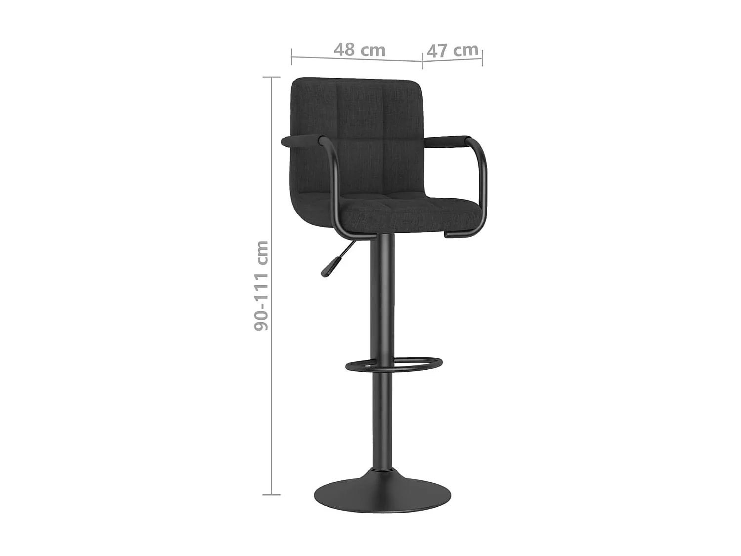 Tabouret capitonné tissu noir avec accoudoir et pied acier noir Volka - Lot de 2