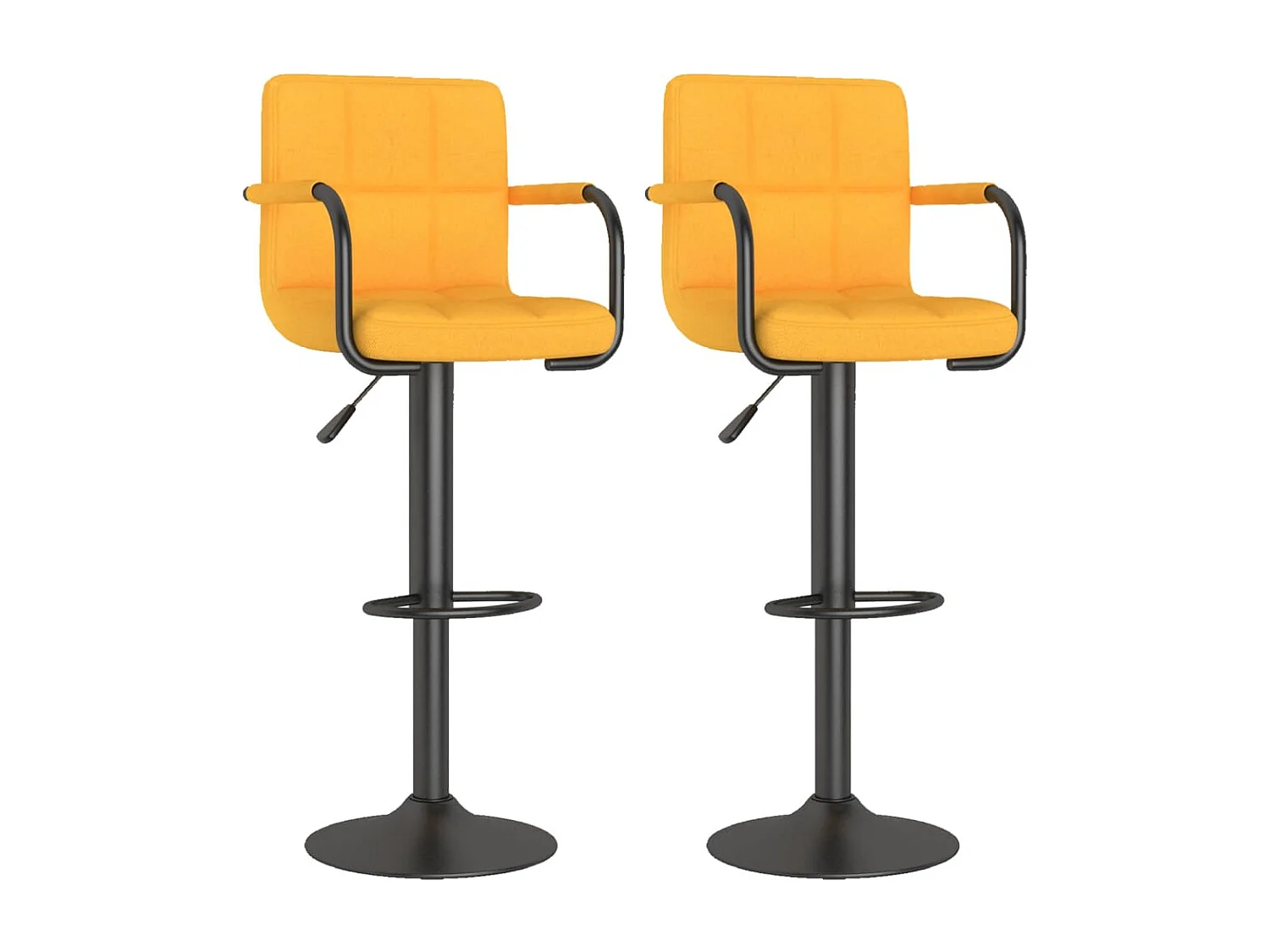 Tabouret capitonné tissu jaune avec accoudoir et pied acier noir Volka - Lot de 2